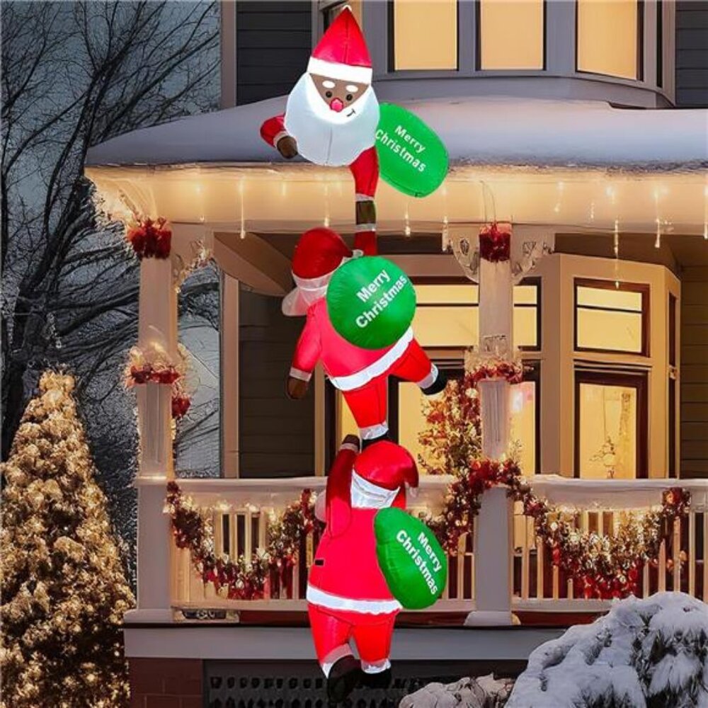 8 FT Christmas Inflatable Outdoor Decoration, Climbing Black Santa Inflatable